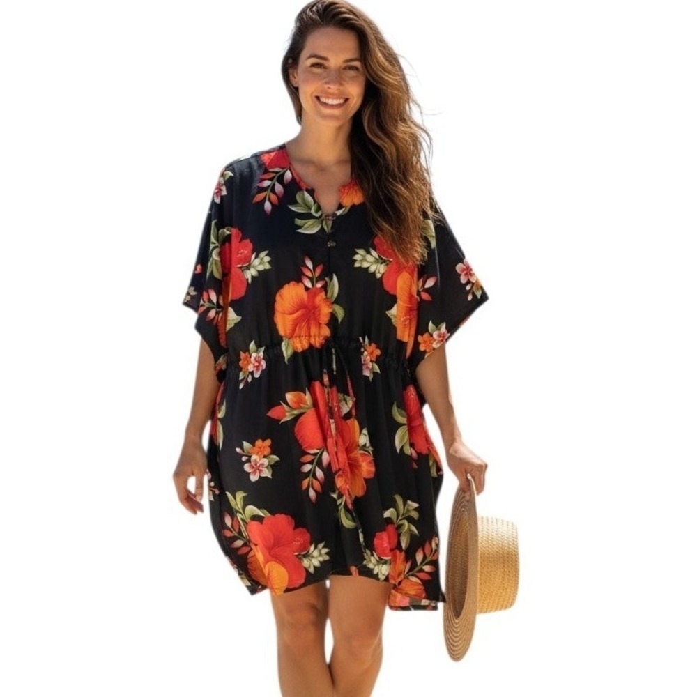 Tropical Group Hawaii Womens One Size Resortwear Beachy Comfy Cover-up Kaftan NW